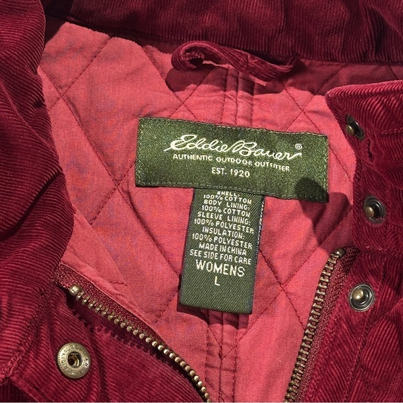 Eddie Bauer quilted corduroy jacket warm insulated heritage barn style L red - Picture 8 of 12
